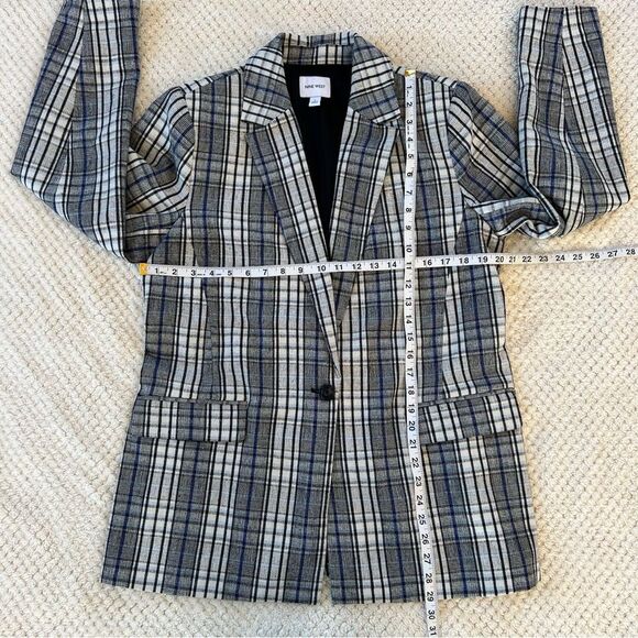 Nine West Long Lined Academia Black Plaid Multicolor Poly Wool Blend Blazer XL - Picture 12 of 14